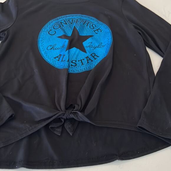 Converse All Star Black Tie-front Long Sleeve Shirt Size Youth Medium (10/12) - Picture 2 of 2